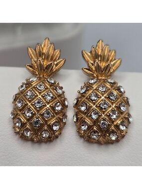 Gold Tone Pineapple Stud Earrings Pave Crystal J.Crew